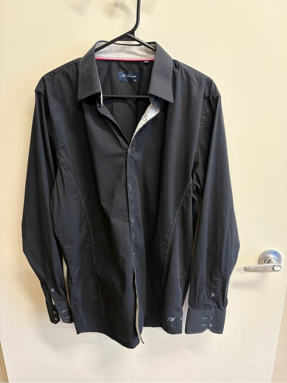 Men's Black Dress Shirt with Subtle Contrast Trim